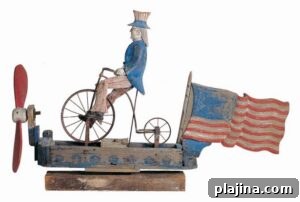 Uncle Sam riding a bicycle whirligig