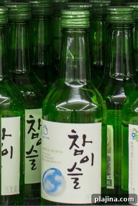 Bottles of traditional Korean soju