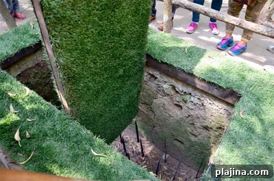 A booby trap with bamboo spikes at the tunnels