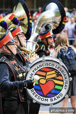 The San Francisco Lesbian/Gay Freedom Band performing in the San Francisco Gay Pride Parade