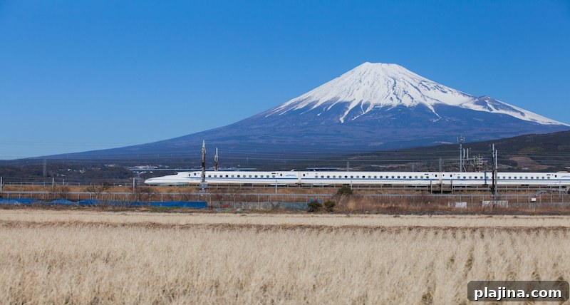Shinkansen bullet train view of Mt. Fuji