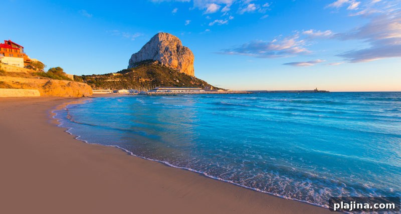 Calpe Alicante sunset at beach Cantal Roig in Spain
