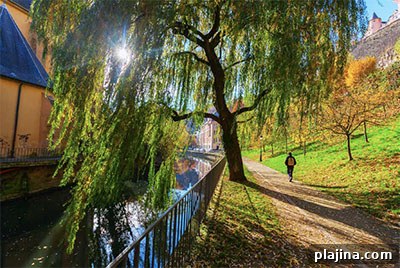 Footpath along the Alzette River in the Grund district