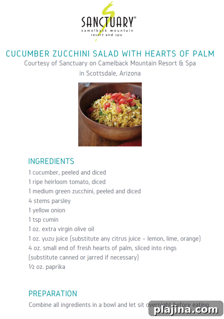Cucumber Zucchini Salad with Hearts of Palm recipe by Sanctuary on Camelback Mountain