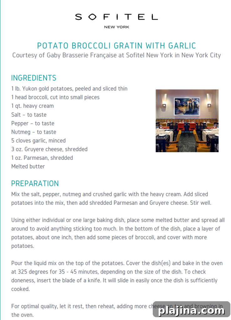 Potato Broccoli Gratin with Garlic recipe by Sofitel New York