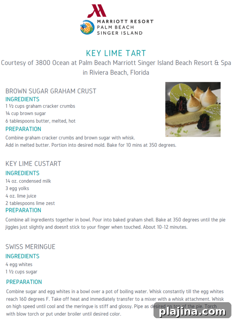Key Lime Tart recipe by Palm Beach Marriott Singer Island