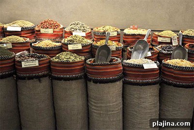 Traditional herbs and spices in a souk