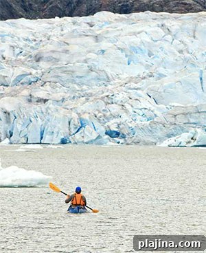 Kayak paddling on Mendenhall Glacier Lake