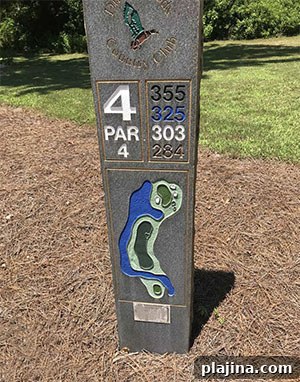 Hole 4 signage showing the water hazard © FRANCIS X. GALLAGHER