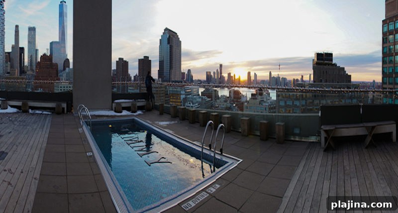 Roof top bar and pool at Jimmy`s in Manhattan